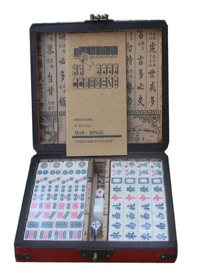 LinaLife Chinese Mahjong Toy Set, Classic Board Game 144 Tiles Set with a Wooden Box asy-to-Read Game Set Travel Mahjong Set Portable Size and Light Weight